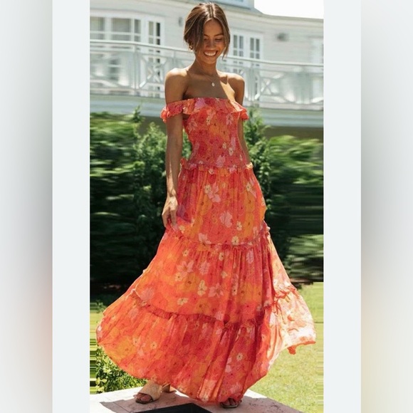 Anthropologie Dresses & Skirts - Able The Label x Anthropologie Off Shoulder Floral Tiered Maxi Dress Size Small